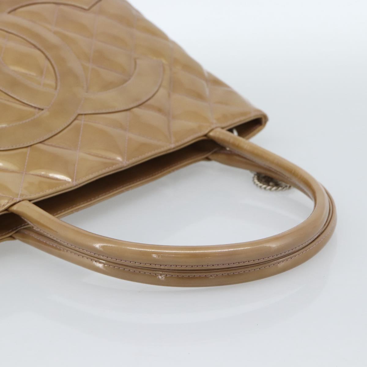 CHANEL Standard Tote Bag Patent leather Gold Silver CC Auth 183335A