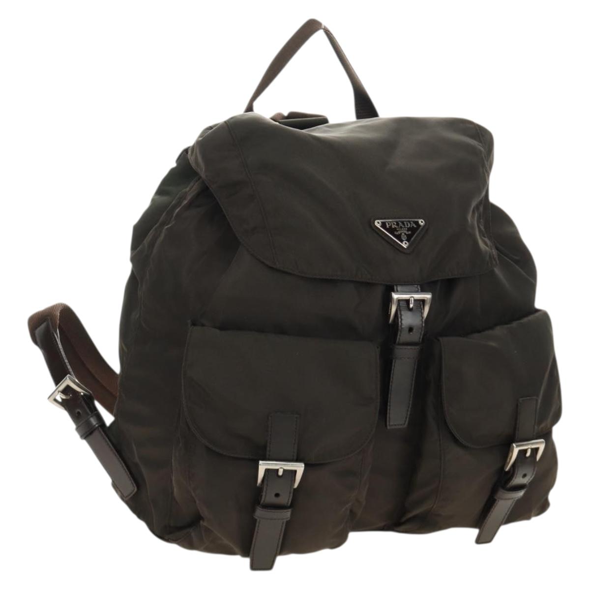 PRADA Backpack Nylon Khaki Silver Auth 183339V