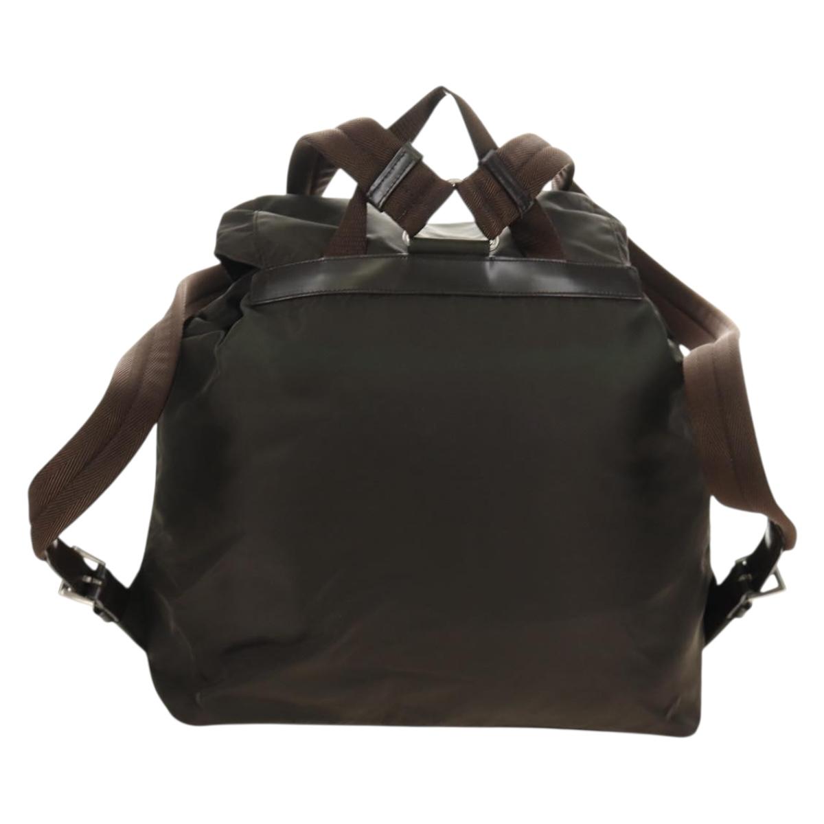 PRADA Backpack Nylon Khaki Silver Auth 183339V