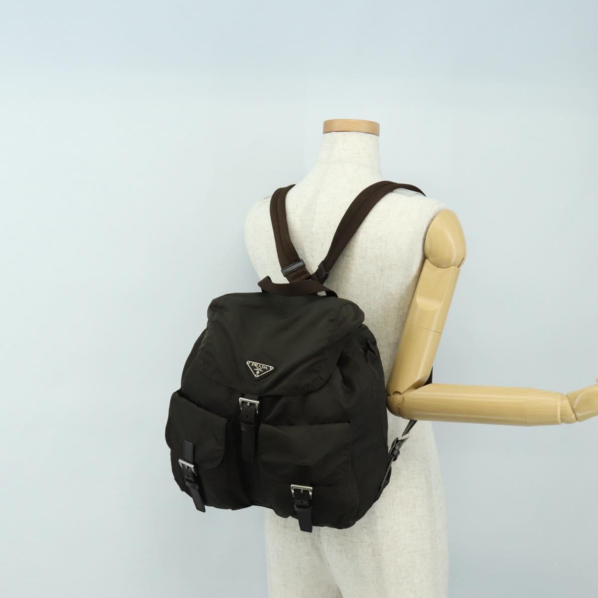 PRADA Backpack Nylon Khaki Silver Auth 183339V