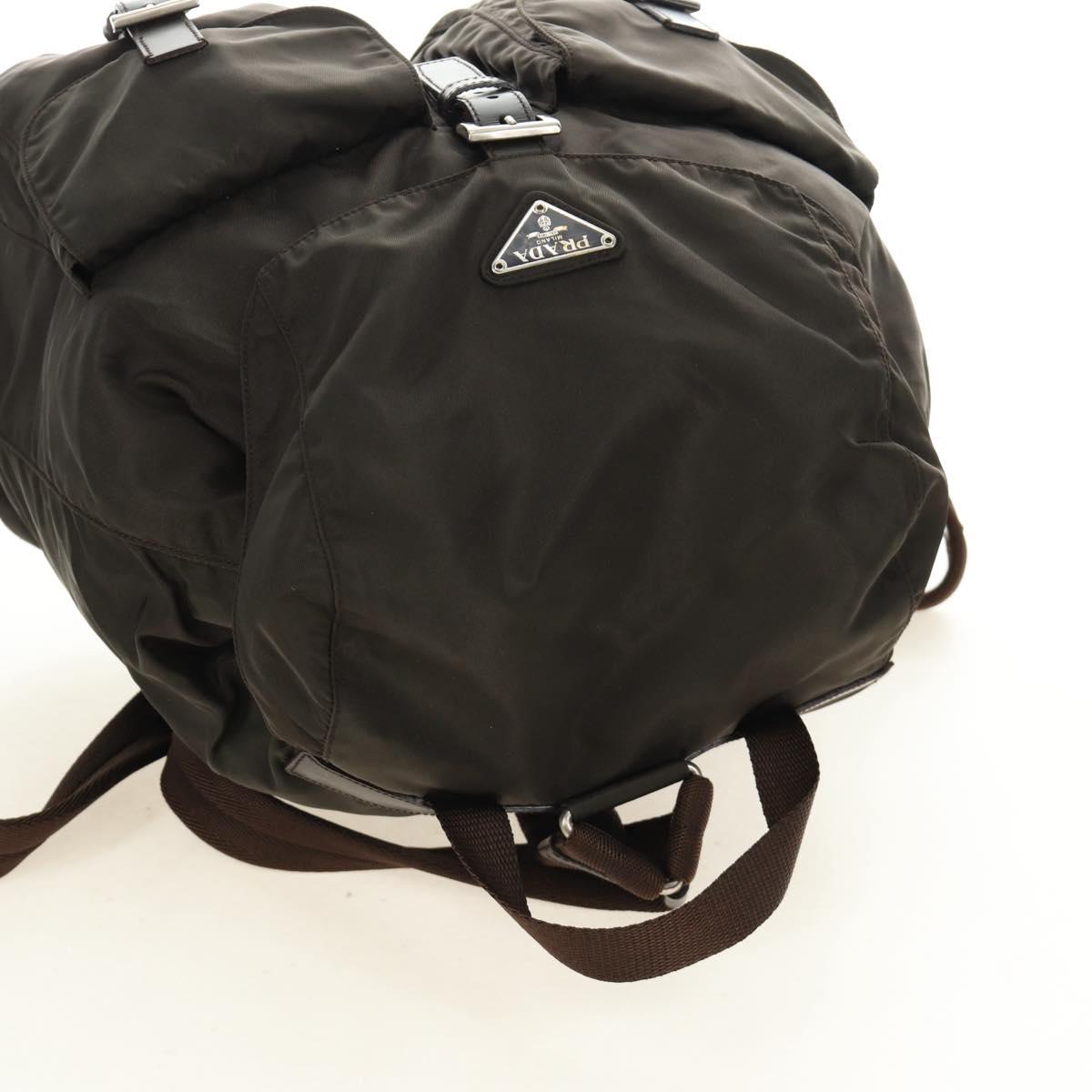 PRADA Backpack Nylon Khaki Silver Auth 183339V