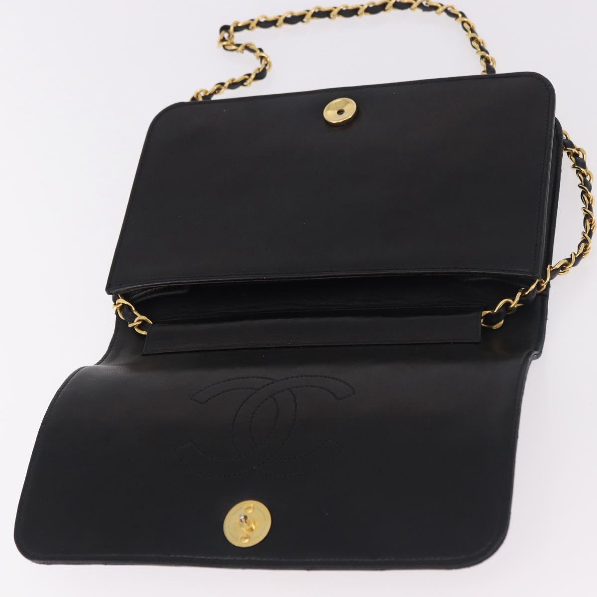 CHANEL Matelasse Chain Shoulder Bag Lamb Skin Black Gold CC Auth 183342