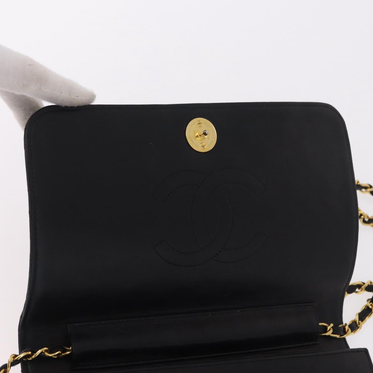 CHANEL Matelasse Chain Shoulder Bag Lamb Skin Black Gold CC Auth 183342