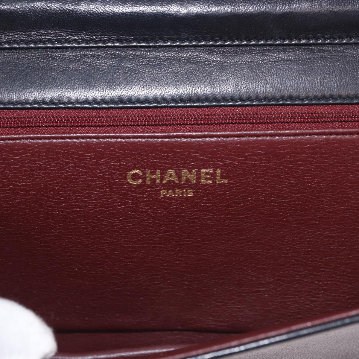 CHANEL Matelasse Chain Shoulder Bag Lamb Skin Black Gold CC Auth 183342