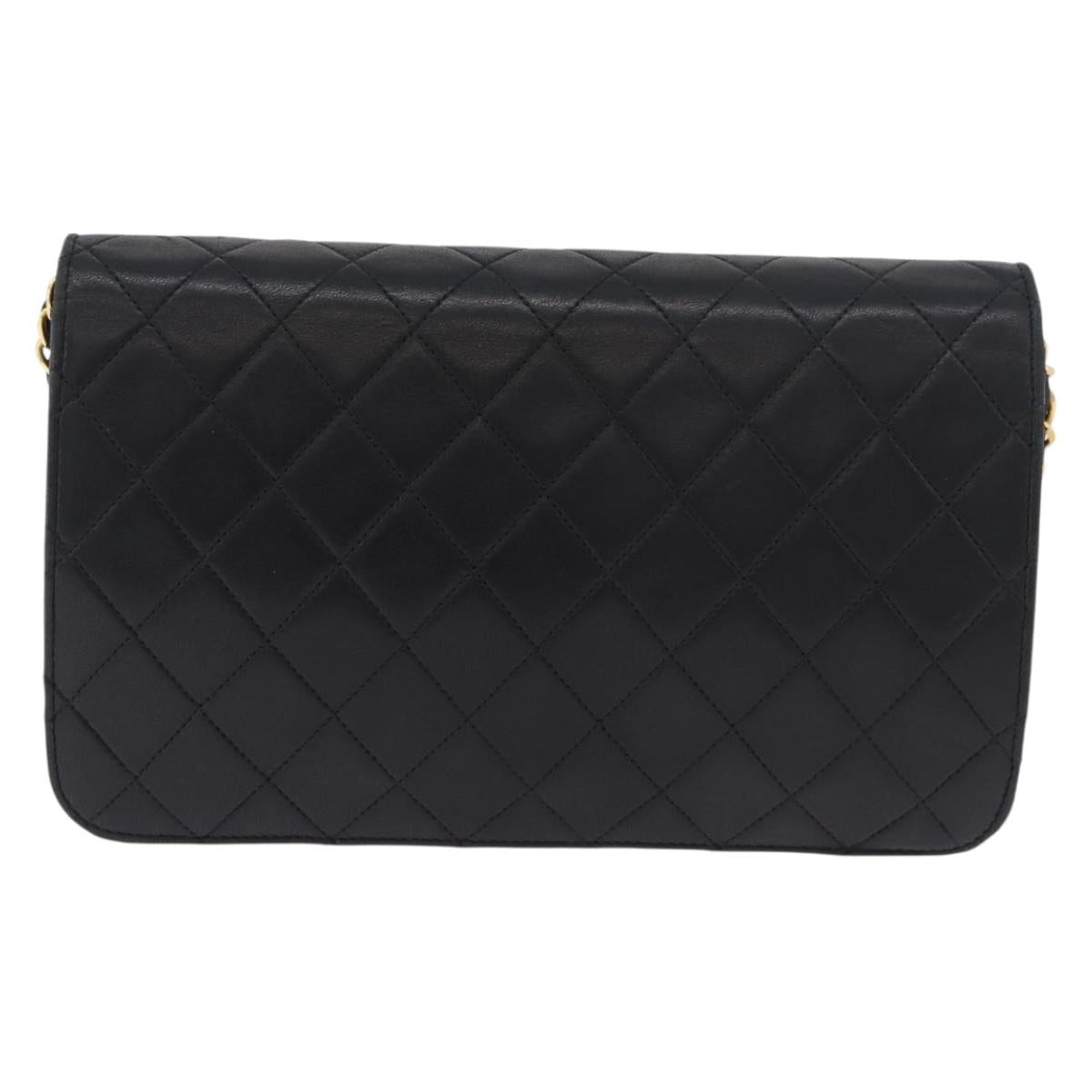 CHANEL Matelasse Chain Shoulder Bag Lamb Skin Black Gold CC Auth 183342