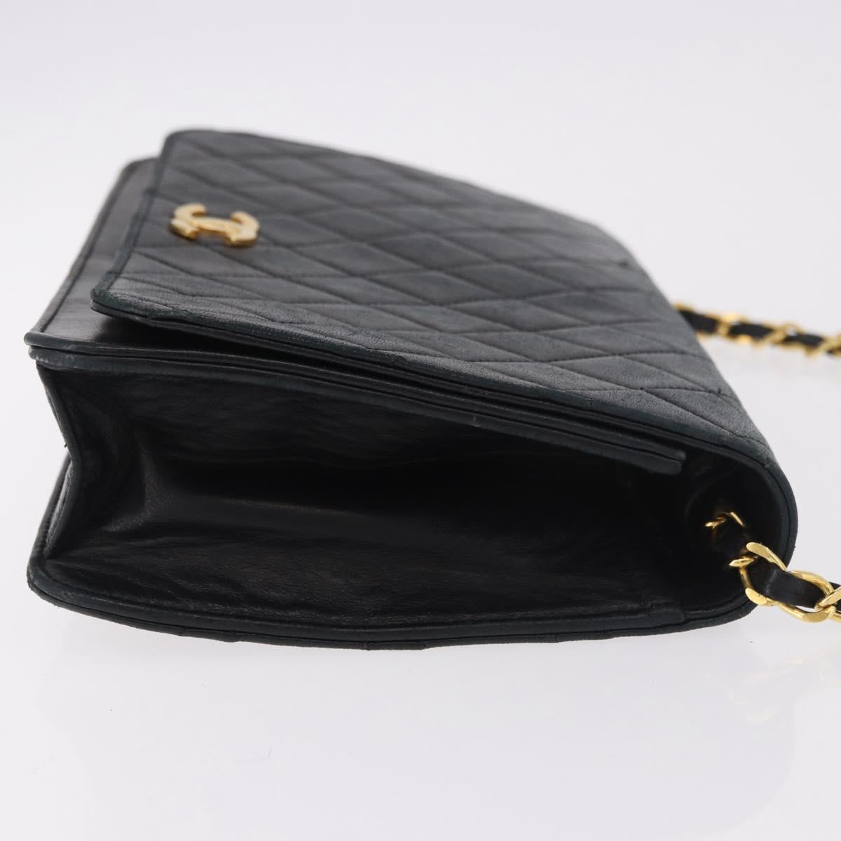 CHANEL Matelasse Chain Shoulder Bag Lamb Skin Black Gold CC Auth 183342