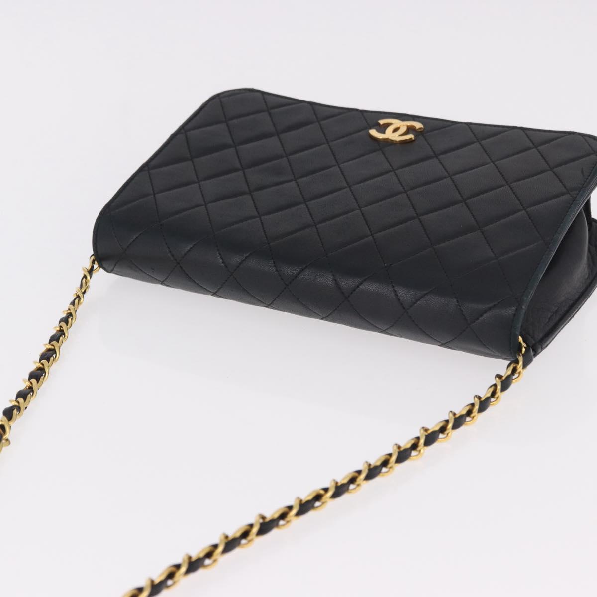 CHANEL Matelasse Chain Shoulder Bag Lamb Skin Black Gold CC Auth 183342