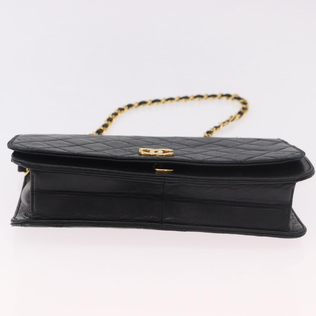 CHANEL Matelasse Chain Shoulder Bag Lamb Skin Black Gold CC Auth 183342