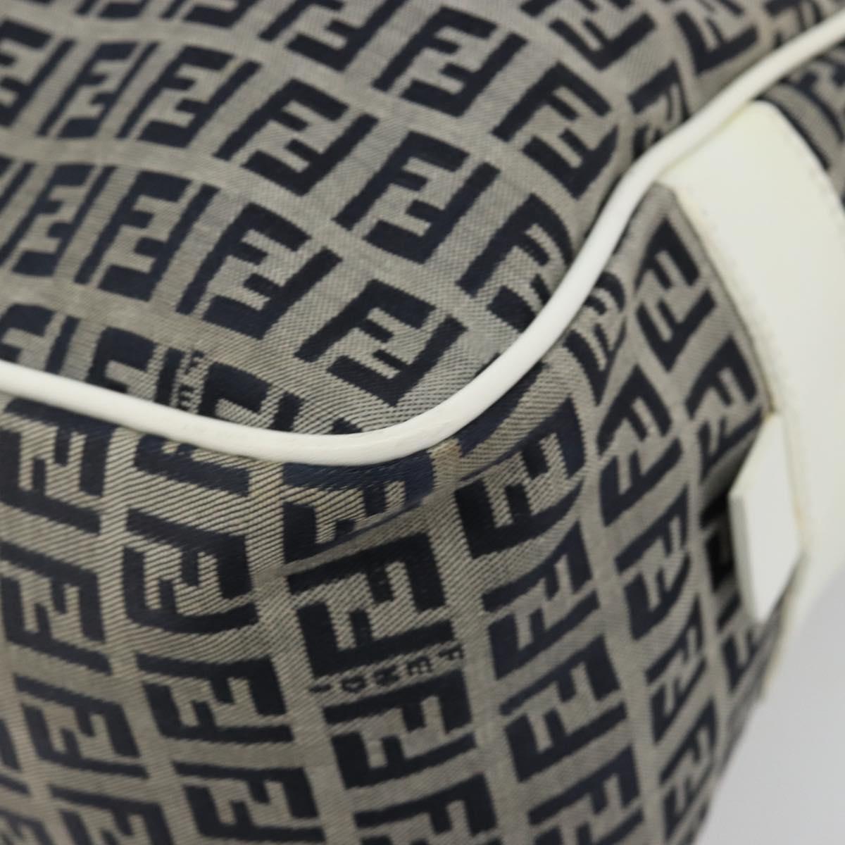 FENDI Zucchino Canvas Hand Bag Navy Silver Auth 183354A
