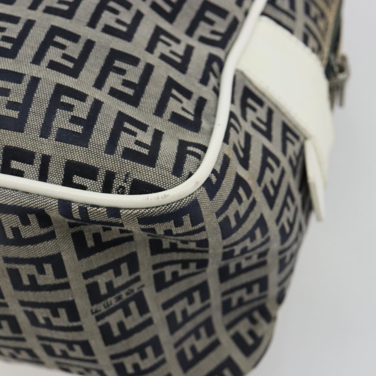 FENDI Zucchino Canvas Hand Bag Navy Silver Auth 183354A