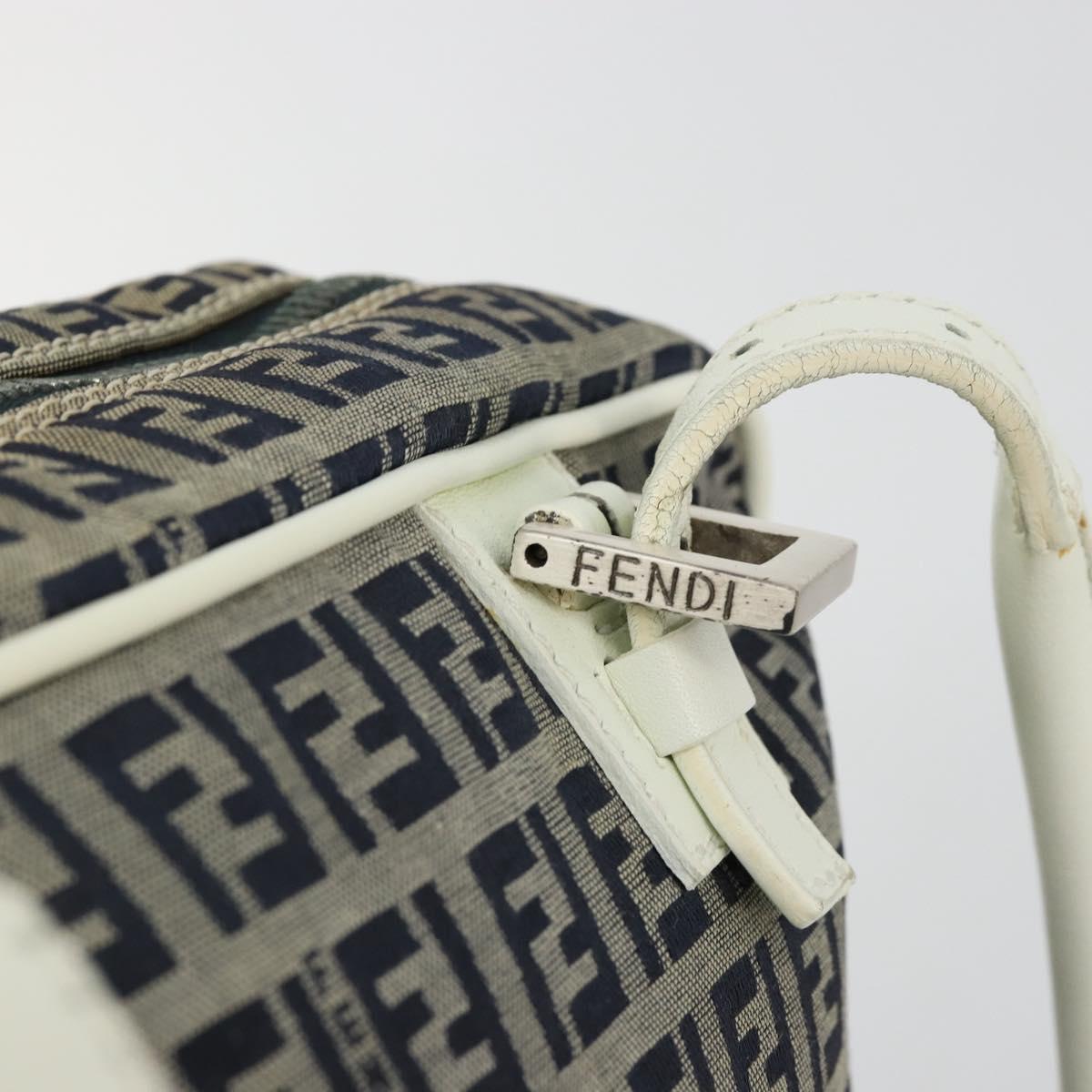FENDI Zucchino Canvas Hand Bag Navy Silver Auth 183354A