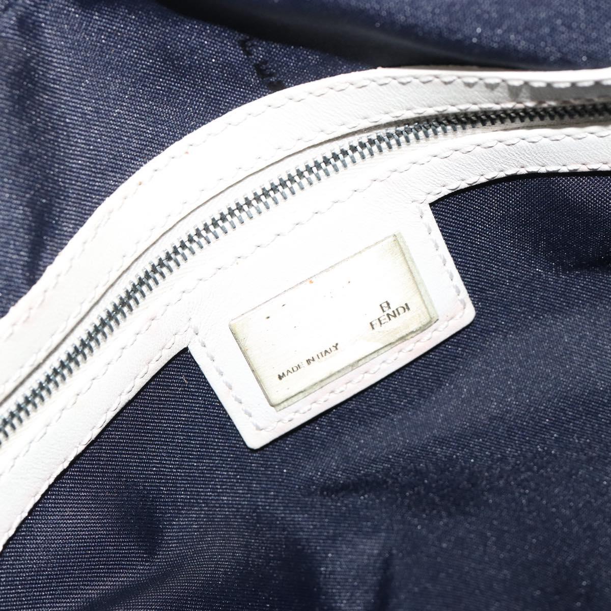 FENDI Zucchino Canvas Hand Bag Navy Silver Auth 183354A