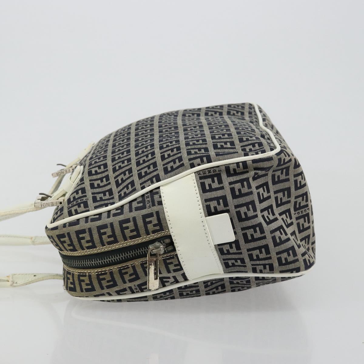 FENDI Zucchino Canvas Hand Bag Navy Silver Auth 183354A