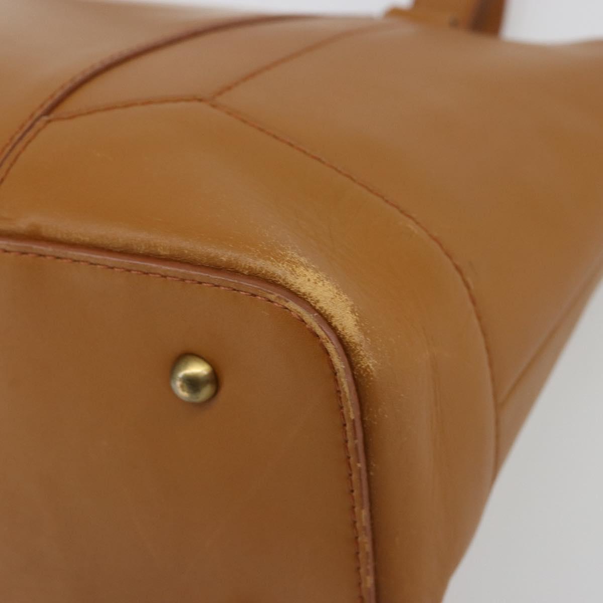 BURBERRY Tote Bag Leather Brown Gold Auth 183355