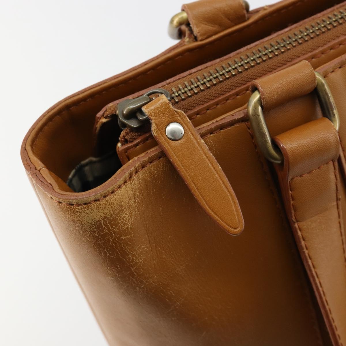 BURBERRY Tote Bag Leather Brown Gold Auth 183355