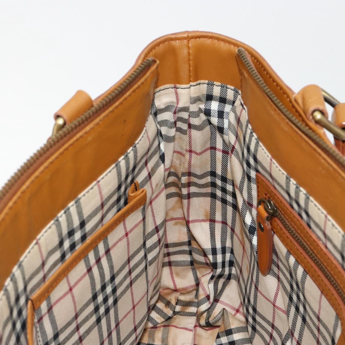 BURBERRY Tote Bag Leather Brown Gold Auth 183355
