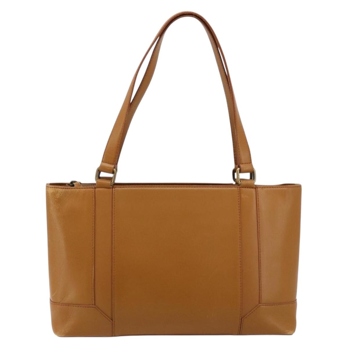 BURBERRY Tote Bag Leather Brown Gold Auth 183355