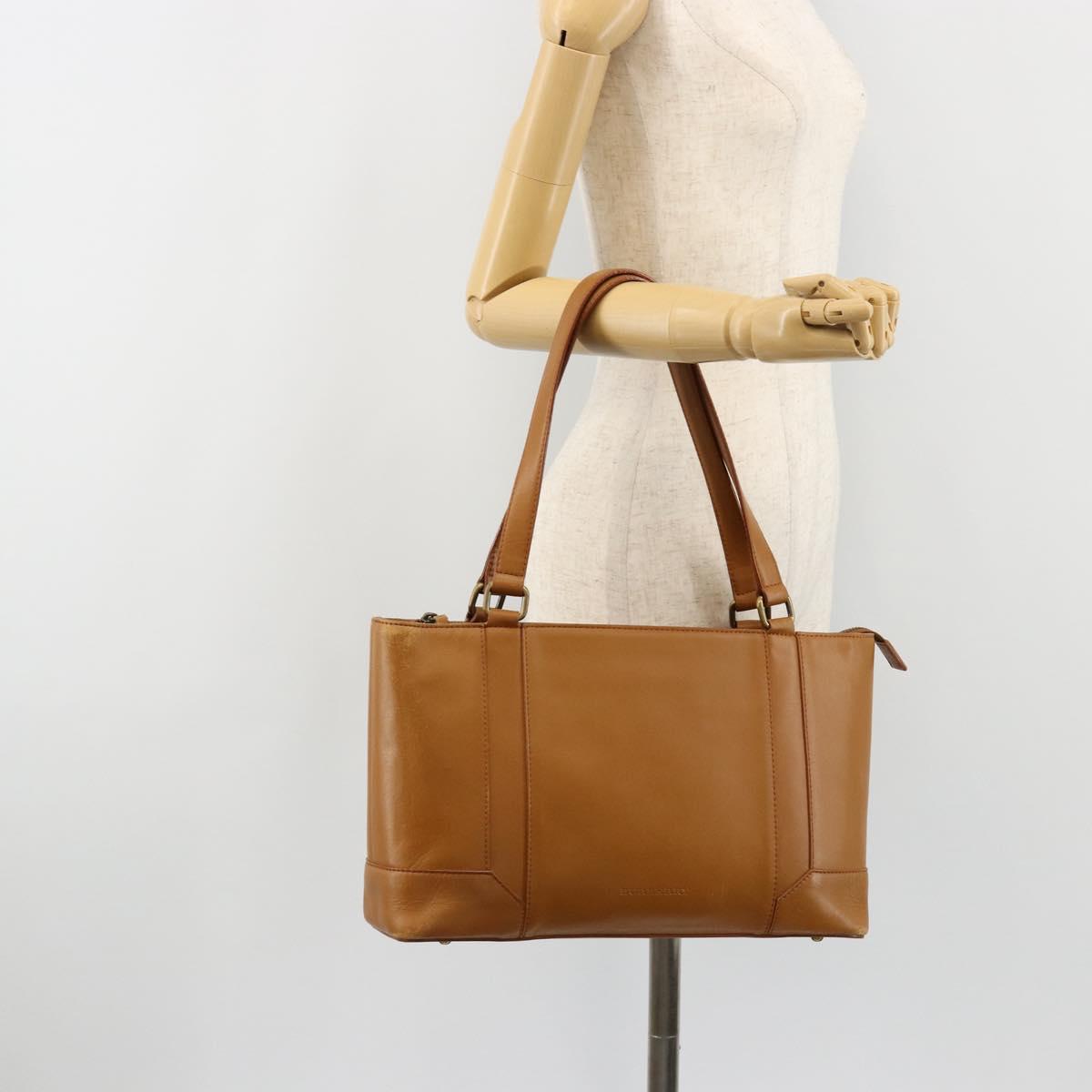 BURBERRY Tote Bag Leather Brown Gold Auth 183355