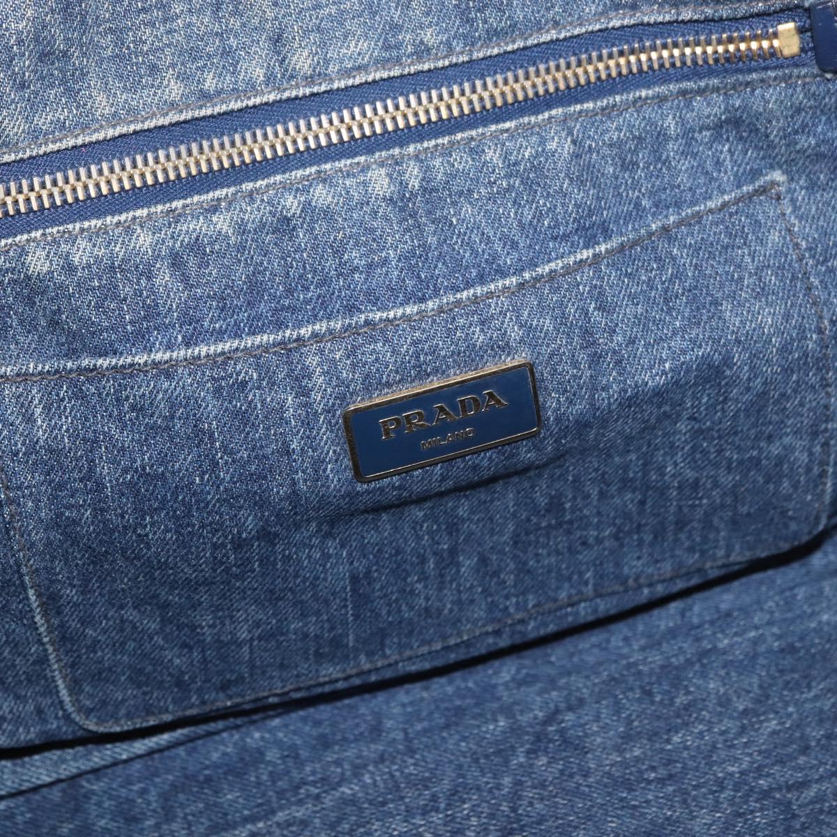 PRADA Canapa MM Hand Bag Denim Blue Gold Auth 183358