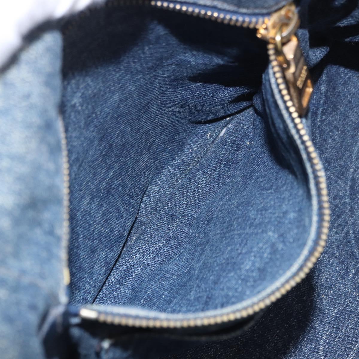 PRADA Canapa MM Hand Bag Denim Blue Gold Auth 183358