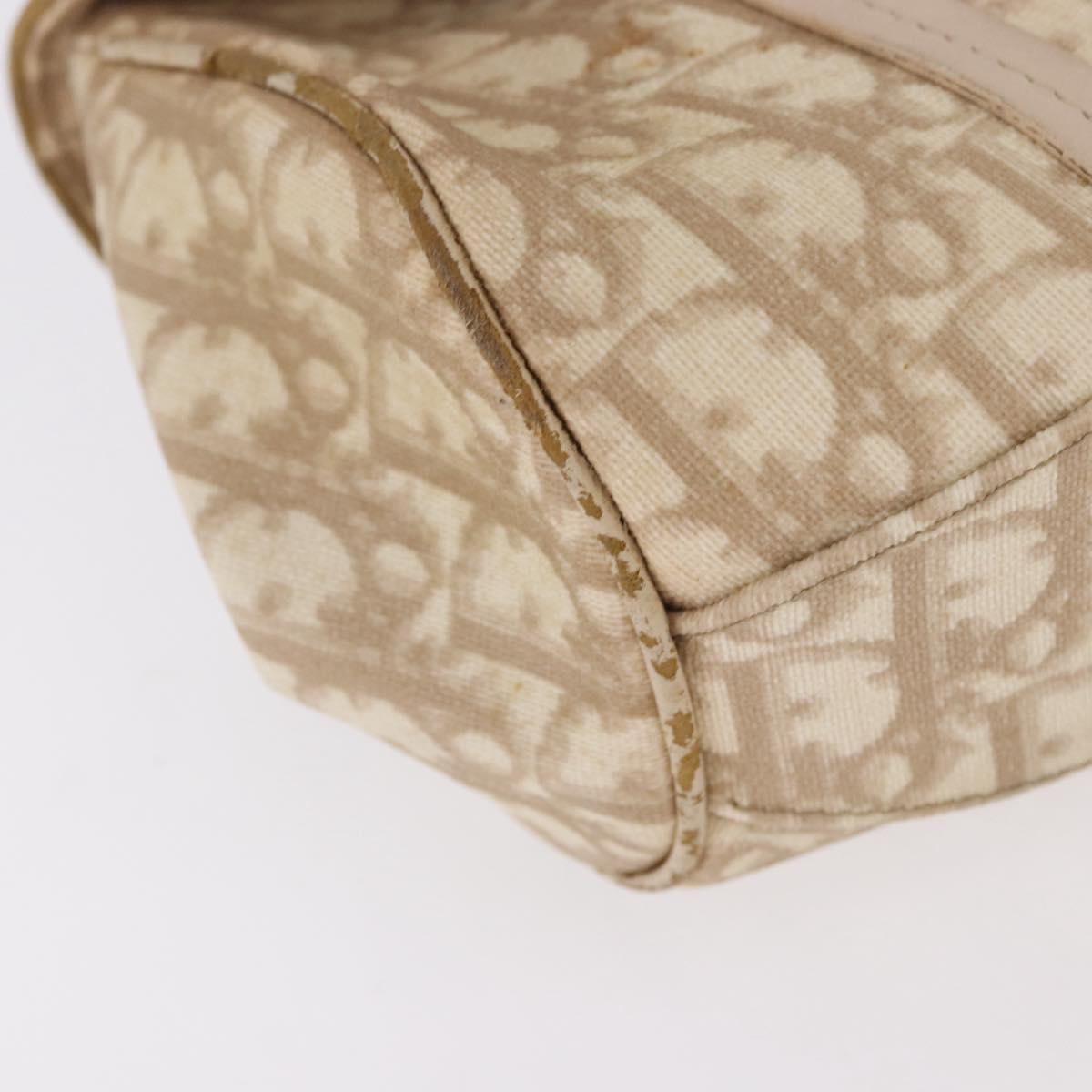 Christian Dior Trotter Canvas Chain Hand Bag PVC Beige Silver Auth 183359A