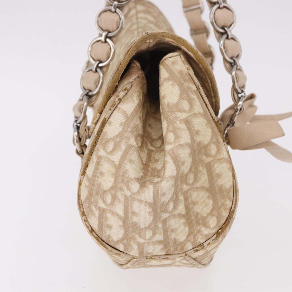 Christian Dior Trotter Canvas Chain Hand Bag PVC Beige Silver Auth 183359A
