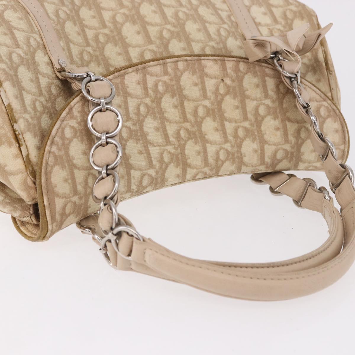 Christian Dior Trotter Canvas Chain Hand Bag PVC Beige Silver Auth 183359A