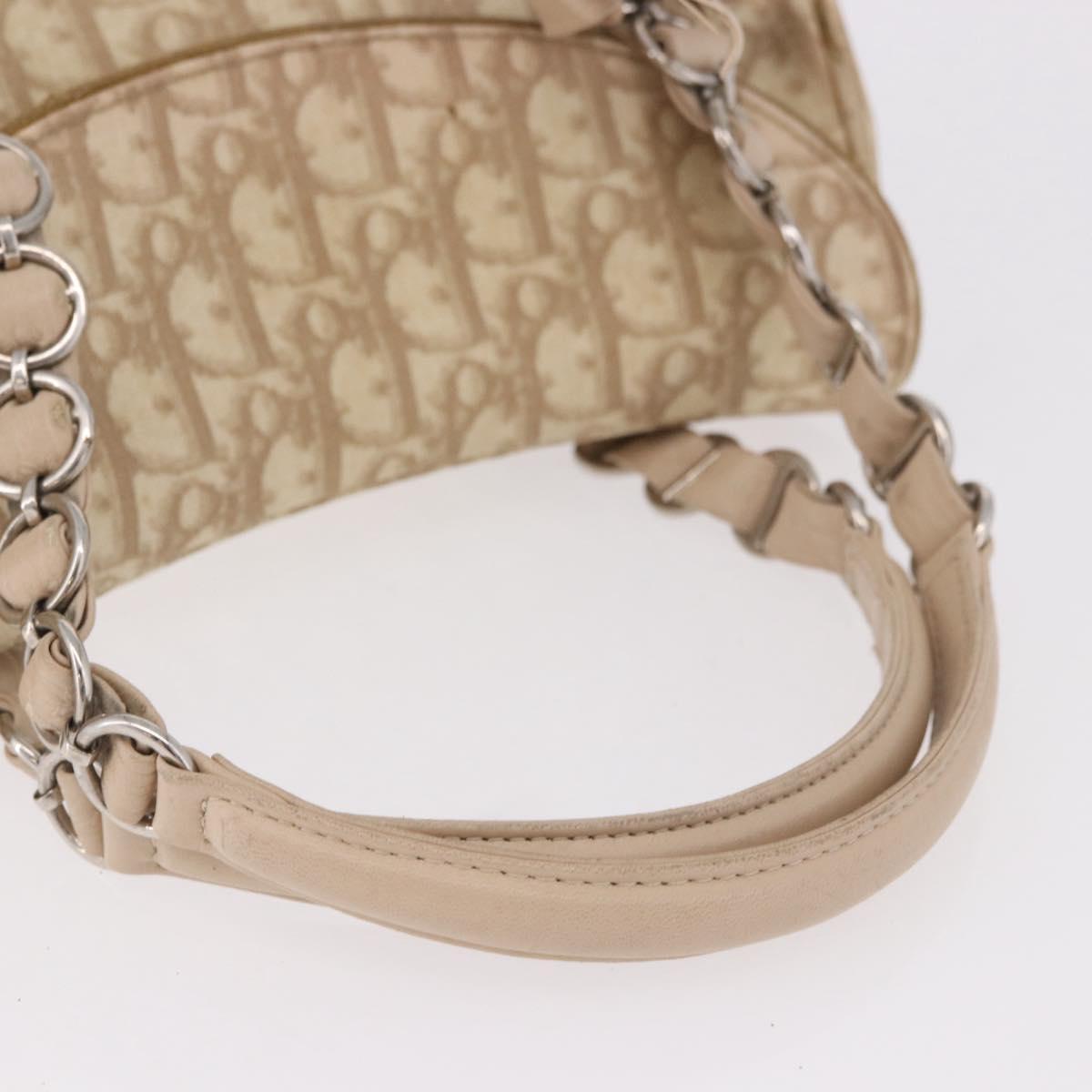 Christian Dior Trotter Canvas Chain Hand Bag PVC Beige Silver Auth 183359A