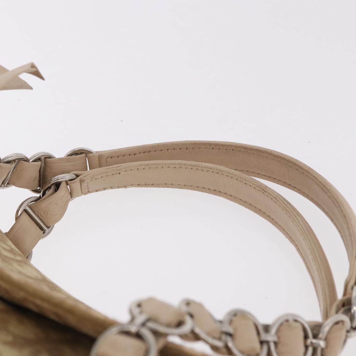Christian Dior Trotter Canvas Chain Hand Bag PVC Beige Silver Auth 183359A