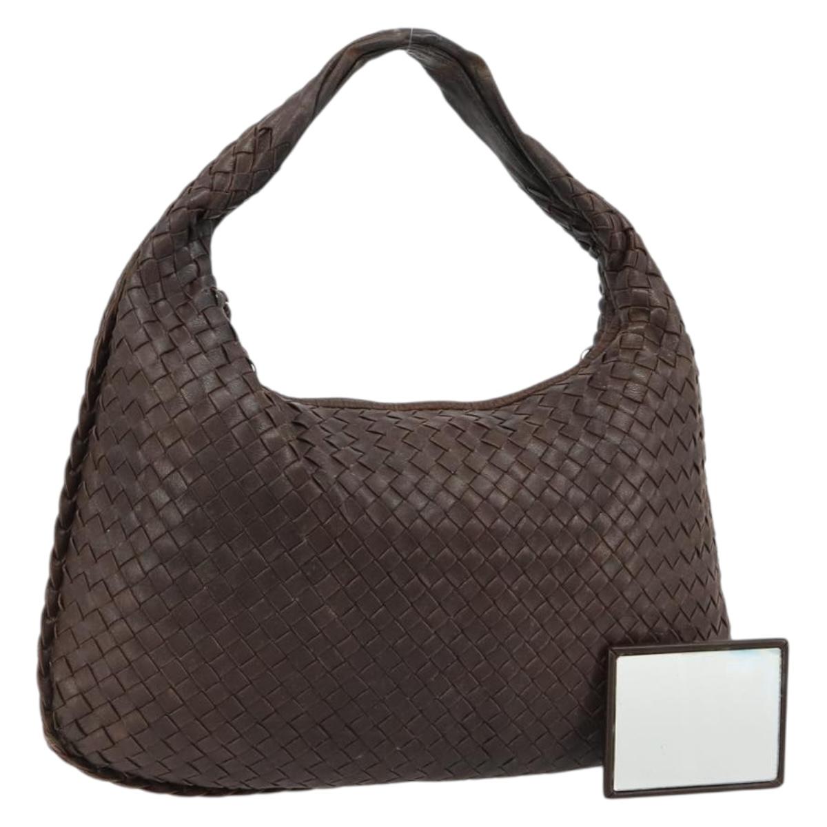 BOTTEGA VENETA INTRECCIATO Shoulder Bag Leather Brown Gold Auth 183360A