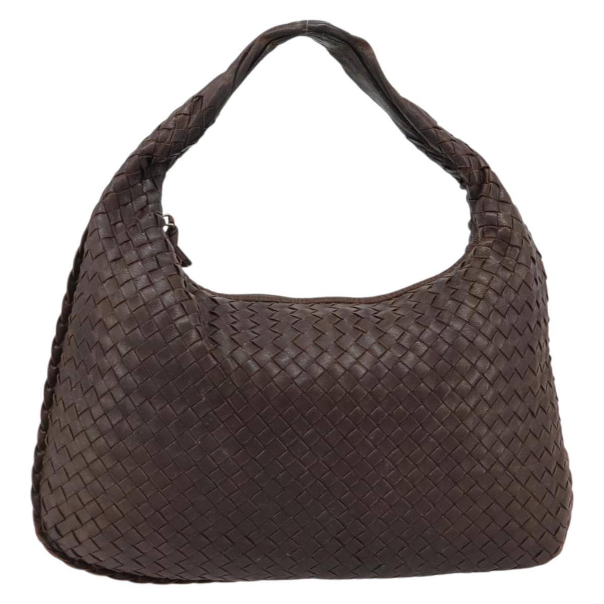 BOTTEGA VENETA INTRECCIATO Shoulder Bag Leather Brown Gold Auth 183360A