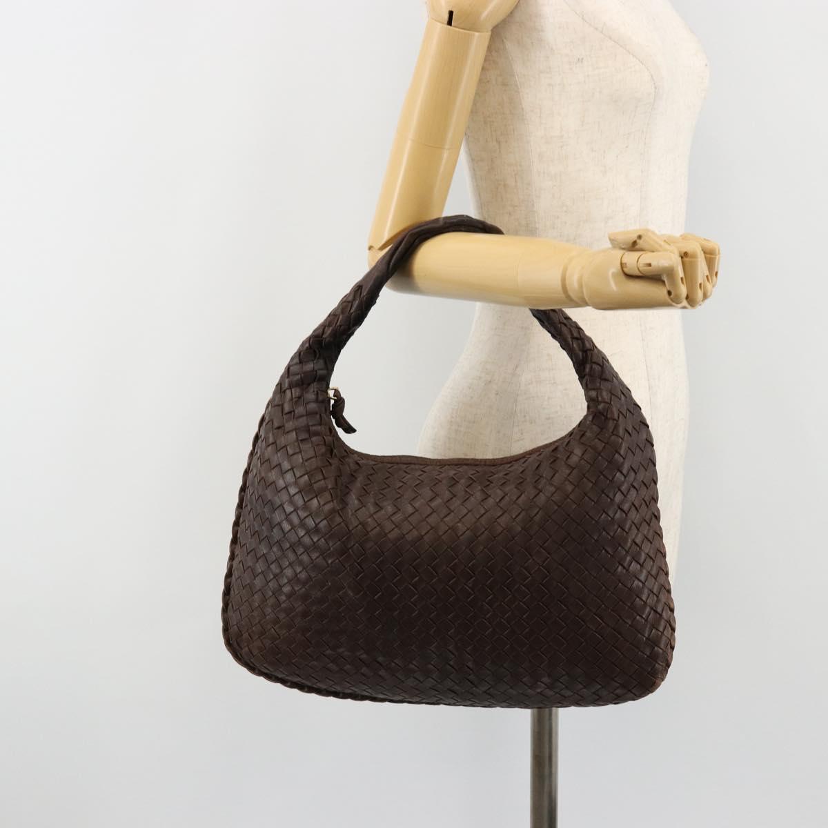 BOTTEGA VENETA INTRECCIATO Shoulder Bag Leather Brown Gold Auth 183360A