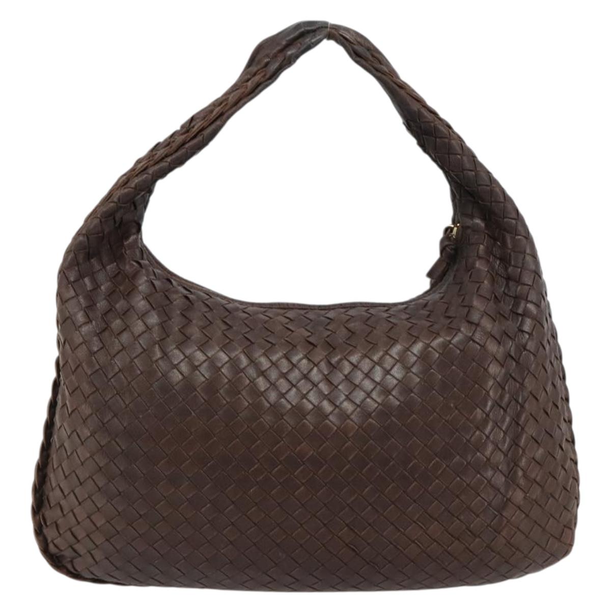 BOTTEGA VENETA INTRECCIATO Shoulder Bag Leather Brown Gold Auth 183360A
