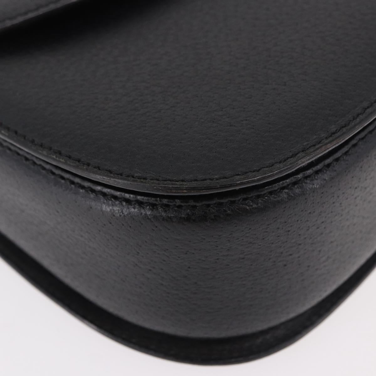 GUCCI Bamboo Hand Bag Leather Black Gold Auth 183361V