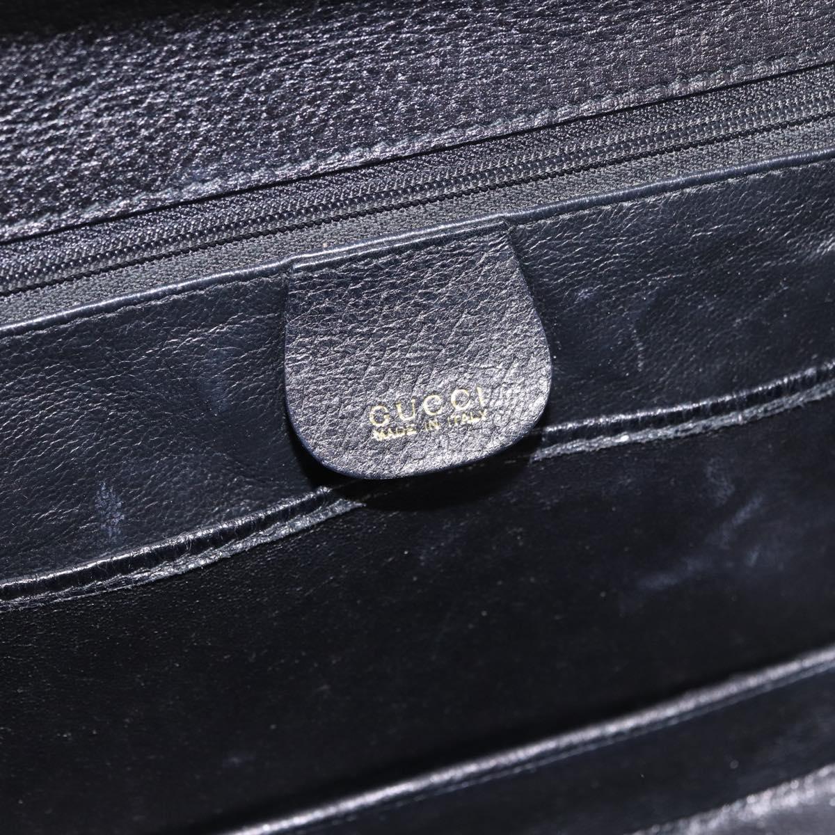 GUCCI Bamboo Hand Bag Leather Black Gold Auth 183361V