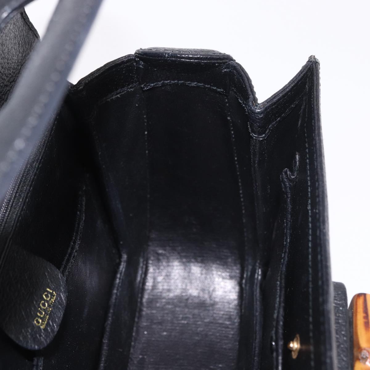GUCCI Bamboo Hand Bag Leather Black Gold Auth 183361V