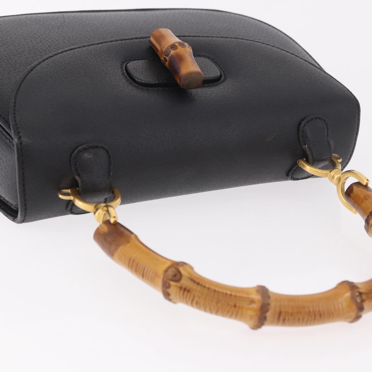 GUCCI Bamboo Hand Bag Leather Black Gold Auth 183361V