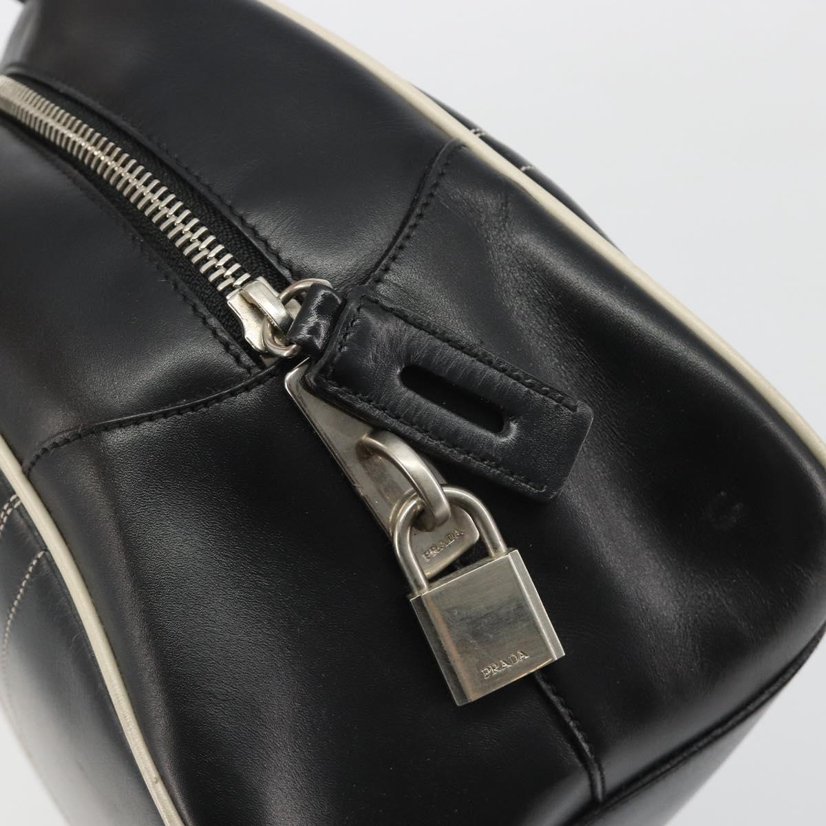PRADA Hand Bag Leather Black Silver Auth 183362V