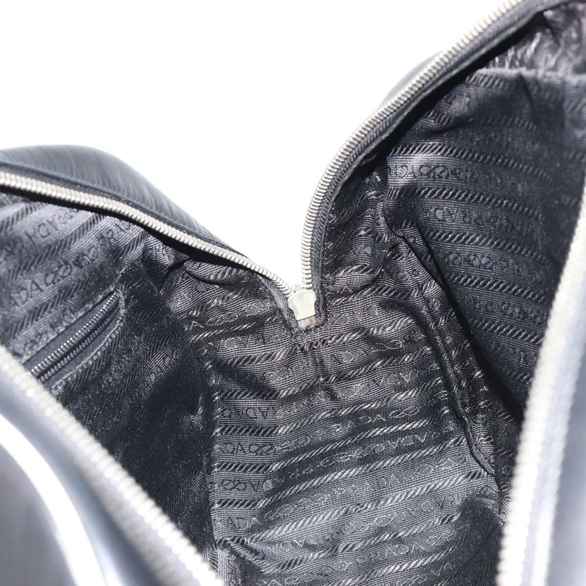 PRADA Hand Bag Leather Black Silver Auth 183362V