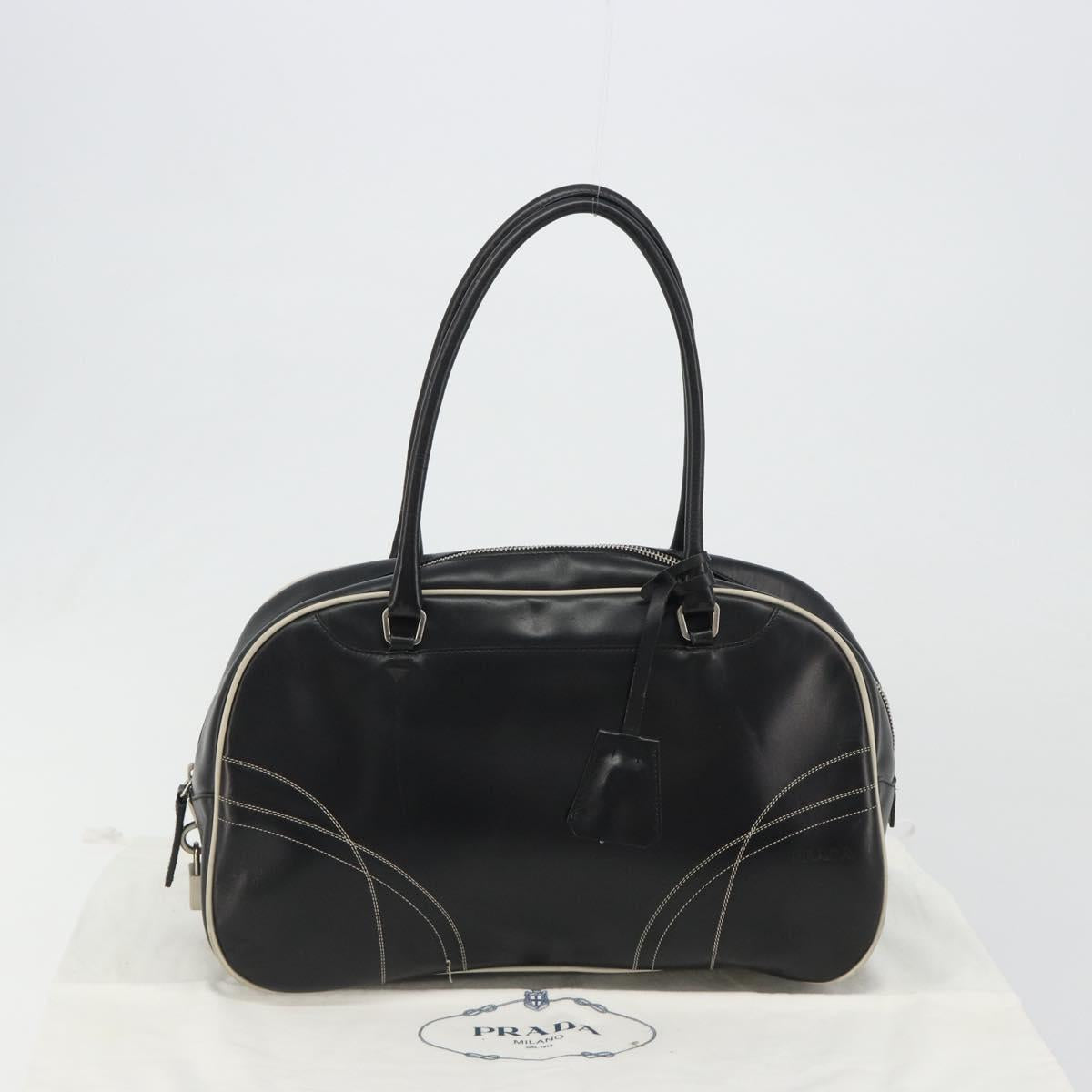 PRADA Hand Bag Leather Black Silver Auth 183362V