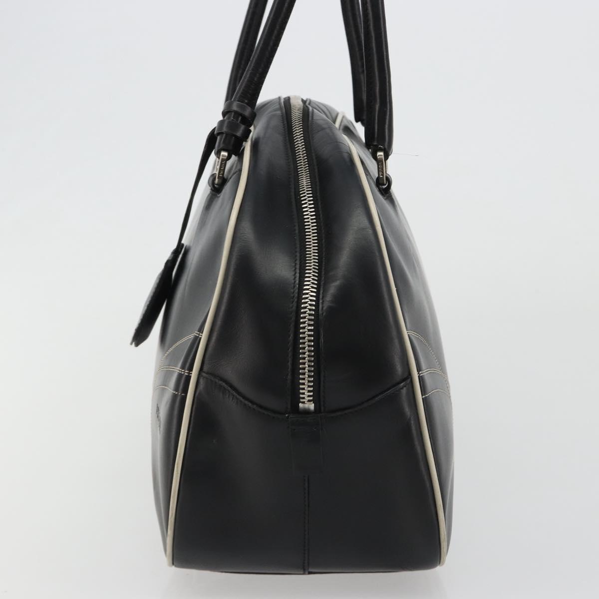 PRADA Hand Bag Leather Black Silver Auth 183362V