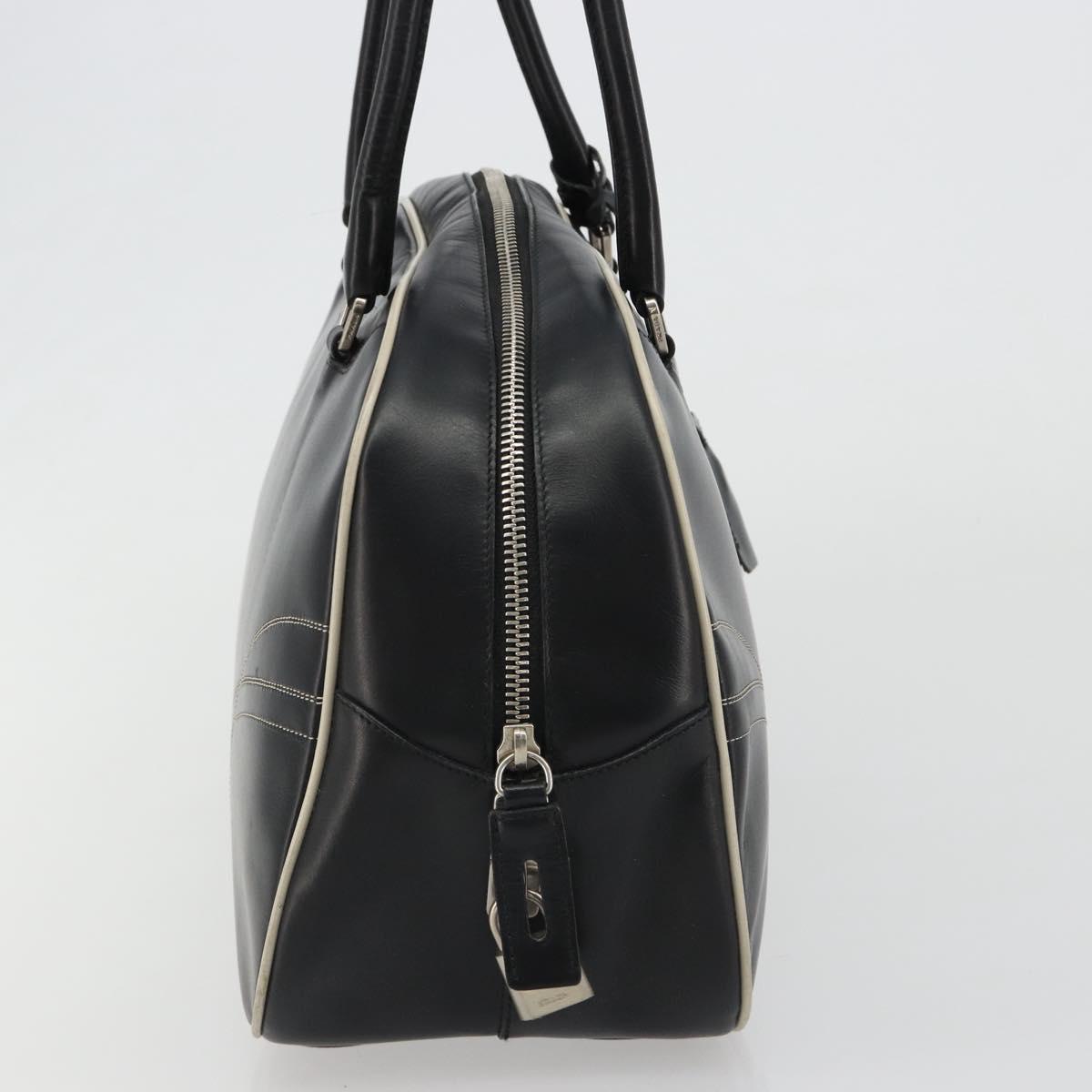 PRADA Hand Bag Leather Black Silver Auth 183362V