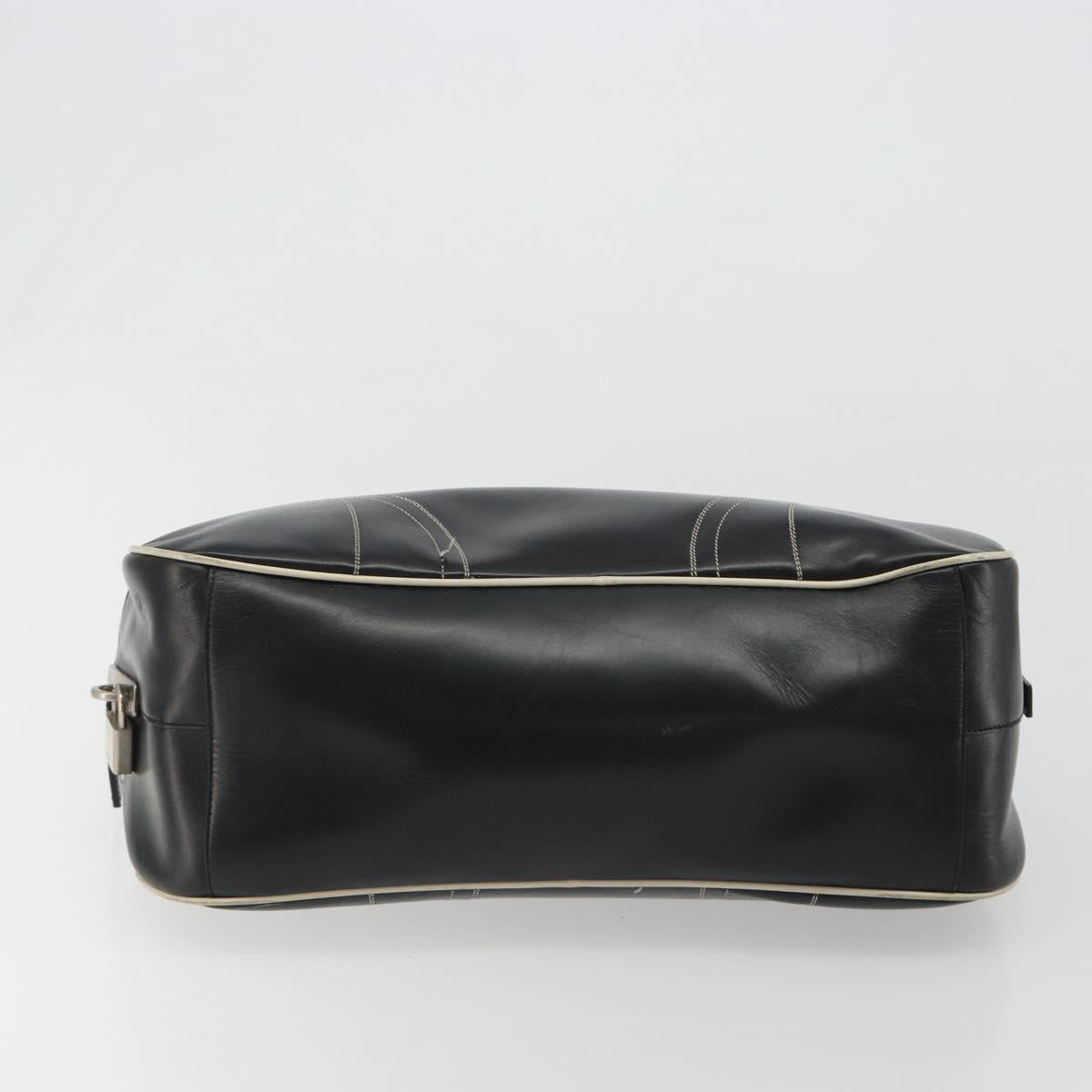 PRADA Hand Bag Leather Black Silver Auth 183362V