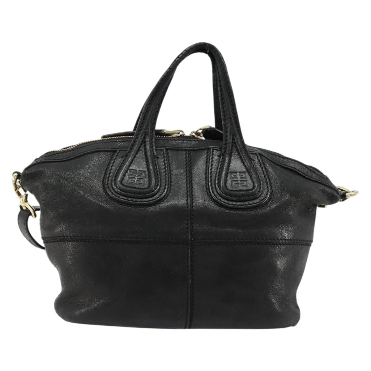GIVENCHY Hand Bag Leather 2way Black Gold Auth 183364