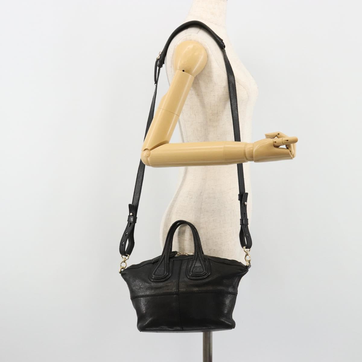 GIVENCHY Hand Bag Leather 2way Black Gold Auth 183364