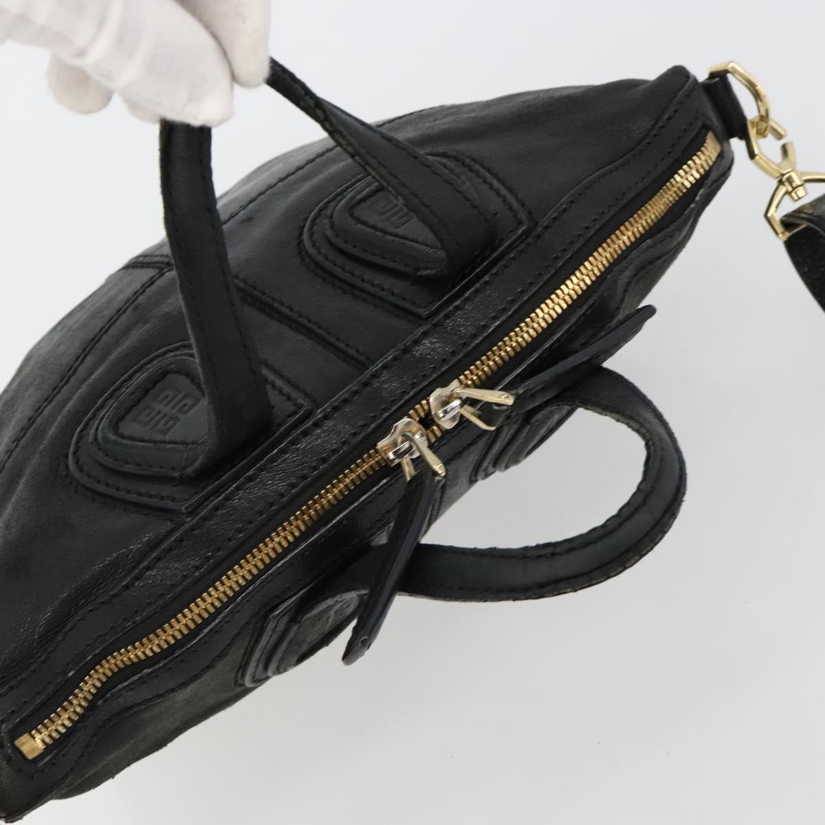 GIVENCHY Hand Bag Leather 2way Black Gold Auth 183364