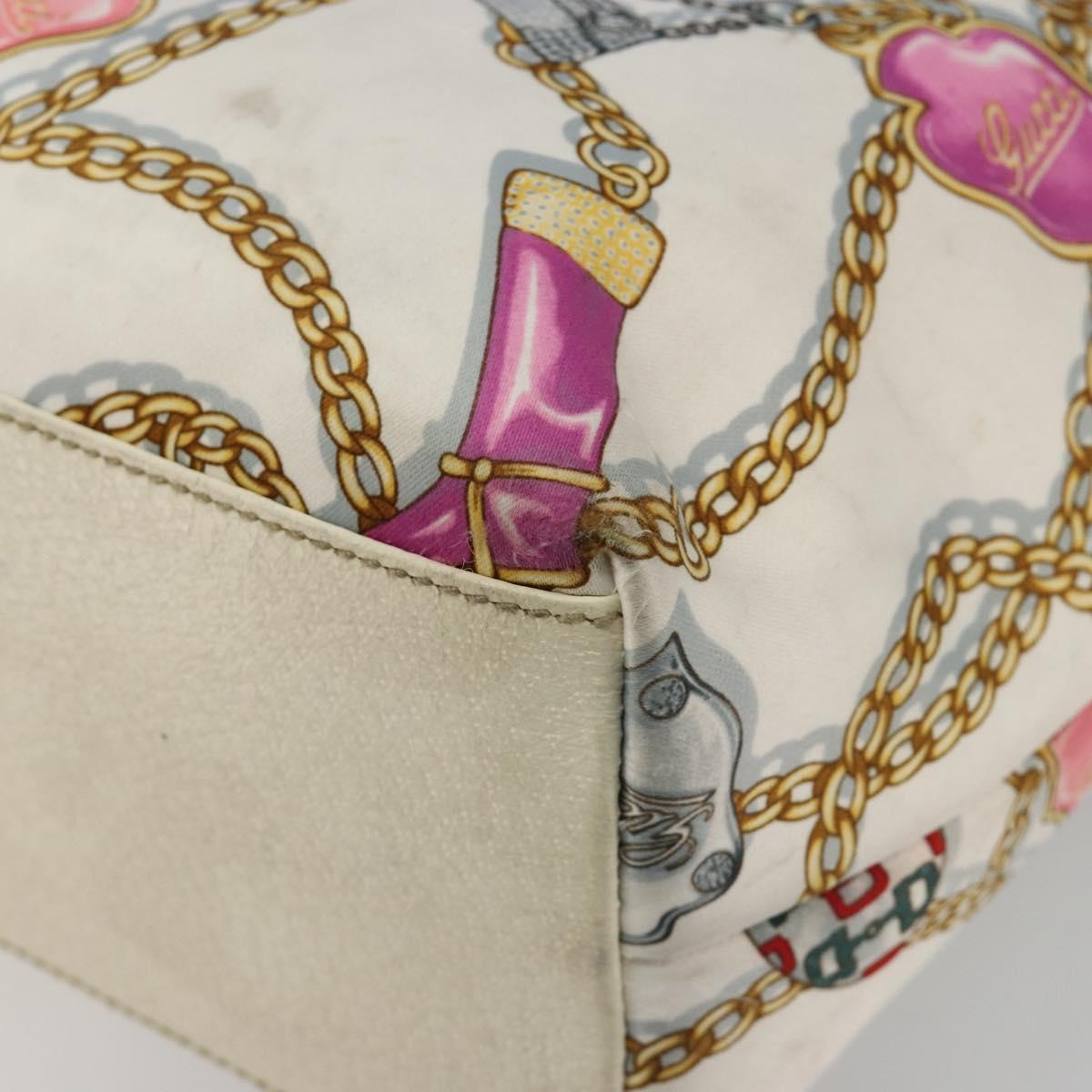 GUCCI Tote Bag Satin White Gold 153009 Auth 183366