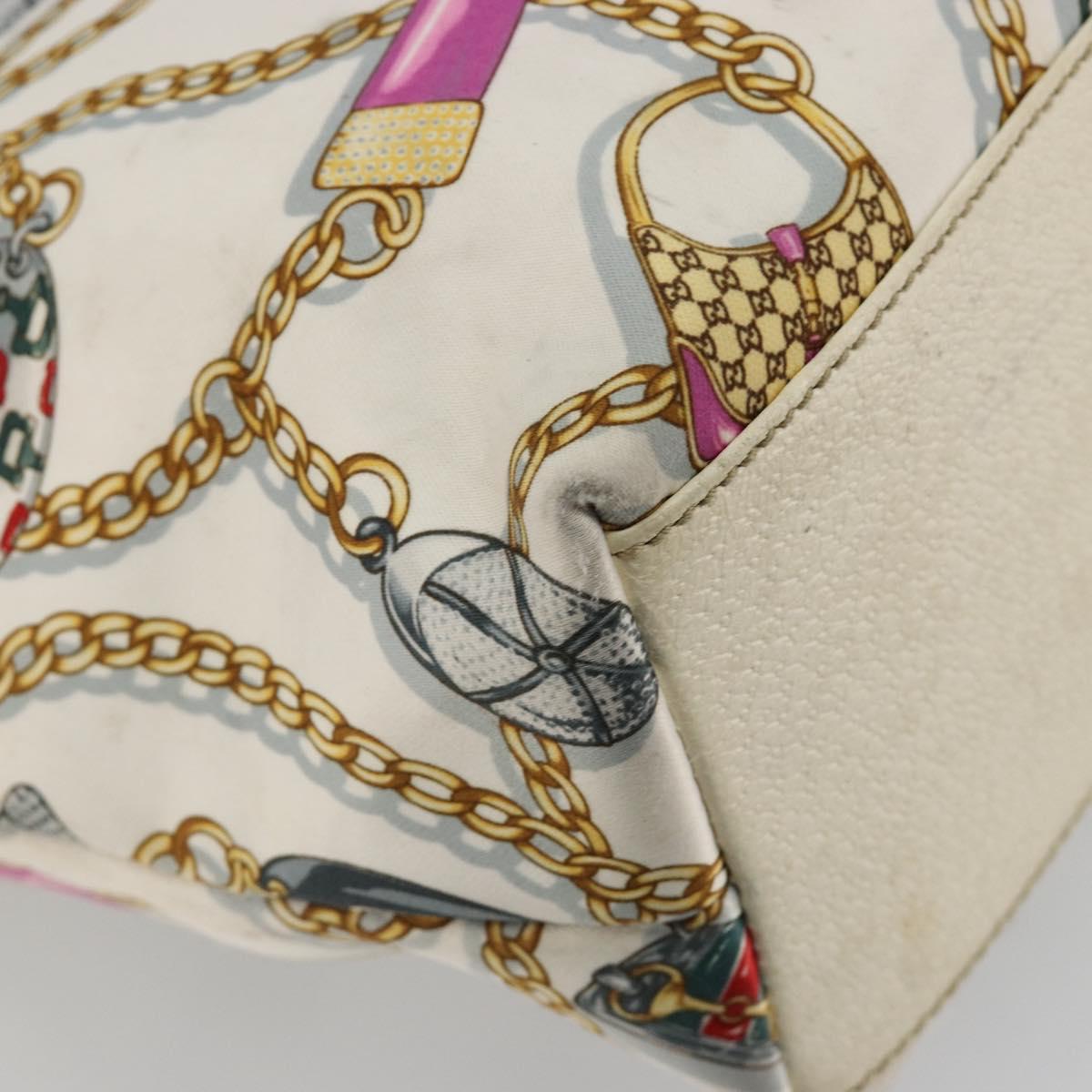 GUCCI Tote Bag Satin White Gold 153009 Auth 183366