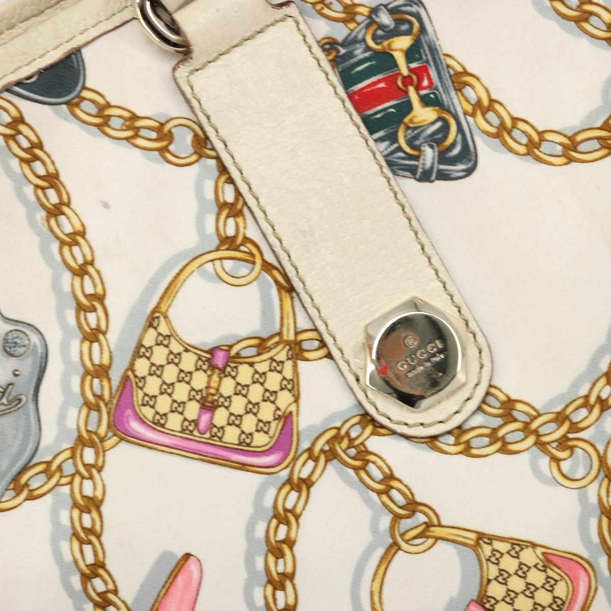 GUCCI Tote Bag Satin White Gold 153009 Auth 183366