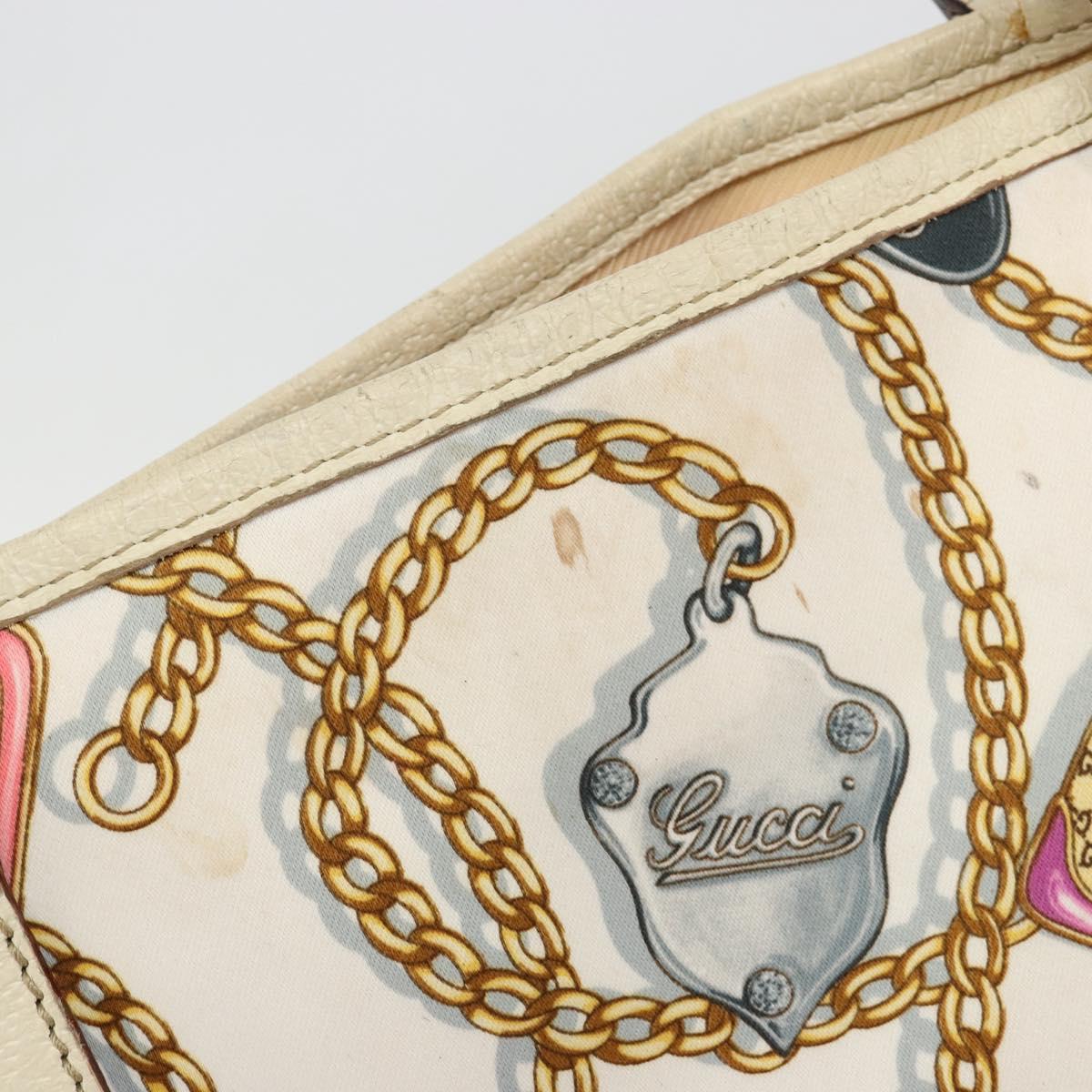 GUCCI Tote Bag Satin White Gold 153009 Auth 183366